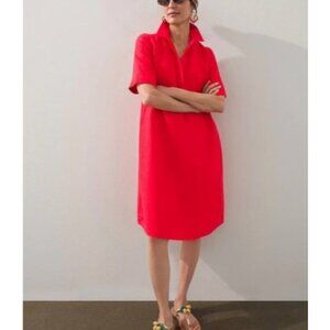 Chicos Red 100% Linen Shirt Dress Womens Sz 16 Short Sleeve Button-Up